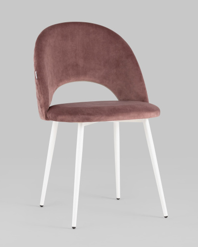 Стул Меган велюр с ромбами пыльно-розовый белые ножки. Фото №3