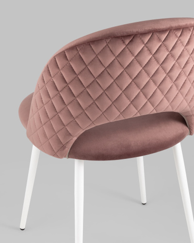 Стул Меган велюр с ромбами пыльно-розовый белые ножки. Фото №9