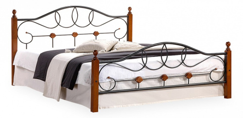 Кровать AT-822 дерево гевея/металл, 180*200 см (King bed), красный дуб/черный. Фото №1