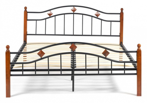 Кровать AT-126 Wood slat base дерево гевея/металл, 160*200 см (Queen bed), красный дуб/черный. Фото №2
