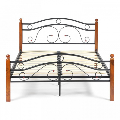 Кровать AT-803 Wood slat base дерево гевея/металл, 120*200 см (middle bed), красный дуб/черный фото Кровать AT-803 Wood slat base дерево гевея/металл, 120*200 см (middle bed), красный дуб/черный. Фото №2