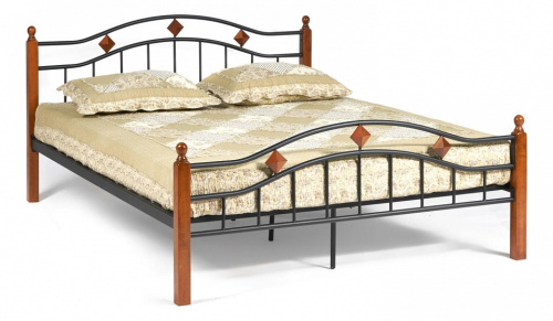 Кровать AT-126 Wood slat base дерево гевея/металл, 160*200 см (Queen bed), красный дуб/черный. Фото №1