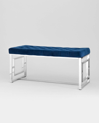 Банкетка-скамейка БРУКЛИН велюр синий сталь серебро фото Банкетка-скамейка БРУКЛИН велюр синий сталь серебро. Фото №3