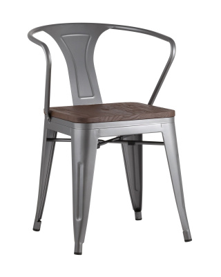 Стул TOLIX ARM WOOD с подлокотниками серебристый. Фото